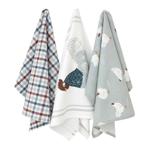 Wallace Cotton Home To Roost Tea Towel Set Of 3